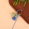 Chaveiro Pingente de Nó de Diamante Gradiente de Hortênsia Exquisito Tecido à Mão Anel de Fio de Algodão Céu Estrelado Pingente de Borla