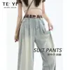 Jeans feminino de verão fino 2024 novo reto solto calças de perna larga pequena para crianças