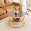 Estilo crema vidrio redondo hogar sala de estar vidrio templado mesa pequeña lujo ligero moderno apartamento mesa de café apartamento pequeño
