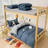 Juego de tres piezas para dormitorio estudiantil para literas, funda de edredón a cuadros cepillada de color liso, sábana individual y funda de edredón de algodón lavado juego de cuatro piezas