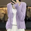 Cardigan Fino de Punto para Mujer, Color Sólido, Costilla, Cuello en V Corto, Botones, Manga Larga, Holgado, Casual, Primavera/Verano 2026