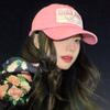 Gorra de béisbol americana retro de cabeza grande para mujer, de ala ancha, con cara pequeña, bordada en estéreo, color rosa, parte superior profunda, producto de alta calidad.