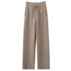 Nuevos Pantalones de Pierna Ancha de Cachemira para Mujer con Cordones Otoño Invierno Engrosados Con Bolsillos Modernos Suaves Versátiles Adelgazantes de Pierna Recta Pantalones Casuales