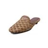 Mules Cerrados de Tejido para Mujer, Sandalias de Verano Semi-Cubiertas, Nuevas Sandalias Cómodas de Cuero Genuino con Punta Cuadrada y Diseño Hueco Estilo Francés