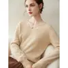 Novo Suéter de Caxemira com Gola V Outono e Inverno para Mulheres 100% Caxemira Pura Pulôver Suéter de Manga Longa Solto Simples Tricotado Camisa Básica