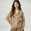 Estilo minimalista~Suéter de cachemir con botones en V para otoño/invierno para mujer, de punto grueso, estilo dos piezas falsas, suéter base engrosado