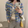 Cardigã de tricô de lã com gola redonda e listras de urso mel para mulheres 2026 Outono/Inverno Novo Design Sensação Suave e Fofo Casaco Suéter Top