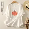 Top estampado de algodón y lino de manga corta, manga corta, estilo artístico y vintage, nueva colección de verano, ligero, corte holgado, favorecedor, camiseta sencilla, ropa para mujer