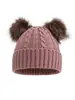 Gorro de Punto Trenzado Simple de Moda para Otoño e Invierno de Adulto, Lindo Doble Pompón, Cálido a Prueba de Viento para Exteriores, Gorro de Lana