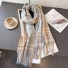 Nuevo Chal Bufanda Cálido de Cuadros de Cachemira Imitación Estilo Británico Unisex Otoño e Invierno Moda Versátil Bufanda con Flecos