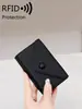 Bolsa de carteira tipo acordeão curta em couro macio com padrão de lichia, anti-roubo RFID, leve, portátil, pequena, unissex, para moedas