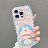 Funda de Teléfono Móvil con Dibujo Floral Doraemon Manzana 16 Iphone15Promax Soporte 14 Hilo de Pluma Crema 13/12