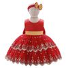 Vestido de Niña Europeo y Americano Vestido de Niña Lazo Vestido de Princesa Bebé Un Año Vestido de Barco Abullonado Disfraces de Fiesta