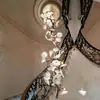 Araña de Cristal Larga para Escalera de Villa, Lámpara de Techo Hoja de Loto para Casas Dúplex Autoconstruidas, Araña Grande Especial para Espacios al Aire Libre