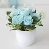 Juego de Flores Artificiales de Pie para Sala de Estar Adornos Decoración de Interiores Arte Floral de Plástico Mesa de Comedor Flor de Bonsái Pequeña Flor de Bonsái