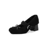 Zapatos Mary Jane Franceses con Punta Cuadrada y Moño, Zapatos de Tacón Alto, Zapatos Cálidos Forrados de Lana de Cordero 2025 Invierno para Mujer