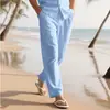 Pantalones Largos de Verano para Hombre Pantalones de Playa Cordón Cintura Elástica Rectos Color Sólido Cómodos Moda Diaria Streetwear