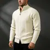 Amazon Cross-border Outono e Inverno Novo Suéter de Malha Masculino Cor Sólida Gola Alta Moda Jovem Casual Jaqueta Cardigan