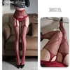 Ropa Interior Divertida de Noche Medias Líneas Adelgazantes Corte con Abertura Portaligas Medias de Malla Integradas Lencería Sexy Ardiente Apasionada Uniforme Tentación