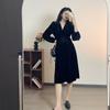 Vestido de maternidad 2023 otoño nueva moda elegante terciopelo dorado pequeño vestido negro cintura holgada adelgazante moderno vestido de mamá