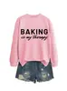 Hornear Es Mi Terapia2025 Estilo Europeo y Americano Cuello Redondo Casual Estampado de Letras Sudadera Larga Holgada para Mujer Amazon