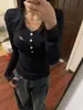 Camiseta Sexy Ajustada de Cuello en V de Manga Larga Estilo Retro Americano para Mujer a Principios de Otoño con Tops Base de Nicho y Únicos