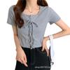 Camiseta Tendência com Cordão e Manga Curta para Mulheres, Novo Estilo Verão 2026, Estilo Pura Desejo, Slim Fit, Top Curto