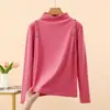 Camiseta Interior Básica de Terciopelo Cepillado para Mujer Cuello Semi Alto Acolchado de Terciopelo Espeso Talla Extra Manga Larga Color Sólido Versátil Top de Otoño