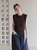 Colete de Tricô Redondo Minimalista Cor de Café Estilo Old Money para Mulheres, Top de Verão Solto e Versátil Sem Mangas