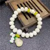 Novo Pulseira de Raiz de Bodhi de Jade Branco Natural Pulseira de Círculo Único com Contas de Lótus para Casal Pulseira de Raiz de Bodhi de Jade Branco Natural Pulseira de Círculo Único com Contas de Lótus para Casal Yiwu Pequenos Presentes Venda Quente Atacado