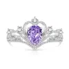 Anel de Coroa com Flor de Gelo Colorida de Pedra Preciosa, Corte Pera, Vendido Quente em Live-Stream, Galvanizado a Ouro Real, Diamante de Alto Carbono Super Brilhante, Anel de Luxo da Moda