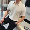 Camisa Polo Masculina de Luxo Versátil com Gola Seagull, Camiseta de Malha Elástica Respirável de Manga Curta Slim Fit para Exportação
