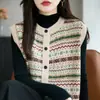 Colete Cardigan Tricô Jacquard Retrô para Mulheres Novo Design em Camadas Sem Mangas Colete Casual com Colete de Suéter
