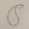 Accesorios de Collar de Piedra Natural Verde Oliva, Cristal y Perla de Agua Dulce para Mujer, Cadena para Clavícula, Zirconia de Lujo Ligero de Alta Gama