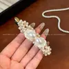 Grampo de Cabelo Elegante com Pérolas para Mulheres, Presilha de Metal com Laço Preto, Presilha Lateral de Alto Padrão, Presilha para Franja, Simples Presilha Bico de Pato