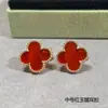 Brincos de Trevo de Quatro Folhas de Luxo para Mulheres, Ouro Rosa 18K, Madrepérola Branca Natural, Ágata Vermelha, Modernos, Luxo Leve, Brincos Elegantes Estilo Ins