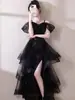 Vestido Negro de Malla con Lentejuelas Estilo Socialité Francesa Hermana Real Verano Diseño de Nicho Vestido de Banquete Falda Larga