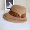 Sombrero de Pescador de Ala Subida Estilo Hepburn para Mujer, Sombrero de Paja de Verano para Viaje con Protección Solar, Elegante Sombrero de Cubo Francés, Sombrero de Protección Solar para Exteriores, Moderno
