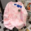 Sudadera Redonda con Estampado de Perro de Dibujos Animados Linda Estilo K para Mujer Otoño e Invierno 2025 Estilo Preppy Tie-Dye Rosa
