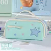 Estuche de Lápices a Cuadros con Patrón de Estrellas, Fresco y Suave, con Alto Atractivo Estético, Estilo Femenino, Gran Capacidad, Multicapa y Compartimentado, Bolsa de Almacenamiento para Papelería