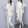 Conjunto al por mayor transfronterizo, ropa para mujer talla grande, estilo coreano de primavera, corte holgado, adelgazante, profesional, a la moda, traje de dos piezas con cintura de corbata