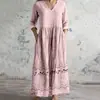 2026 Nuevo Estilo Europeo y Americano de Comercio Exterior Transfronterizo Vestido Casual de Verano Holgado con Cuello en V y Mangas Largas Impreso en 3D para Mujer