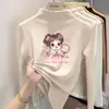 Ropa interior base con forro polar para niñas, nueva colección otoño/invierno 2026, estilo coreano, moderna, para niños mayores, cuello semi-alto, camiseta de manga larga con forro polar