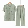 Conjunto de camisetas de verão da vovó, camisa para mulheres de meia-idade e idosas, novo conjunto de duas peças de cardigã de verão de manga curta para mães