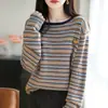 Camiseta base de punto a rayas con bordado de calabaza a la moda para mujer, nuevo top holgado para mujer de primavera y otoño 2026, suéter de otoño e invierno