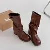 Botas Plegadas Apiladas Estilo Nuevo 2026, Botas Martin, Botas de Moda, Botas para Pantalón, Hebilla de Cinturón para Mujer, Botas Redondas Estilo Retro Otoño e Invierno