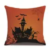 Funda de almohada de lino para Halloween, funda de cojín para reposacabezas impresa