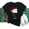 Maycaur Sombreros de Copa de Vino Navideños para Mujer Cuello Redondo Camiseta Negra