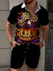 Novo Conjunto de Camisa de Manga Curta e Shorts Masculino com Estampa Engraçada de Halloween para o Verão - Venda Cruzada da Amazon