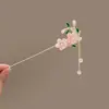 Grampo de Cabelo com Franja de Flores da Primavera Estilo Chinês Novo Super Feérico para Mulheres, Estilo Antigo com Sensação de Alto Padrão, Grampo para Penteados Presos na Parte de Trás da Cabeça, Grampo de Uma Linha